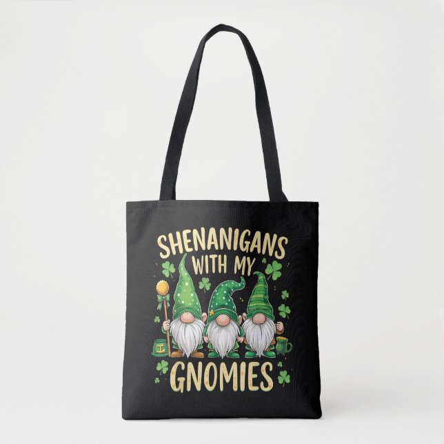 Tote Bag Gnome de la Fête de la Saint-Patrick Chanceux Trèf (Devant)