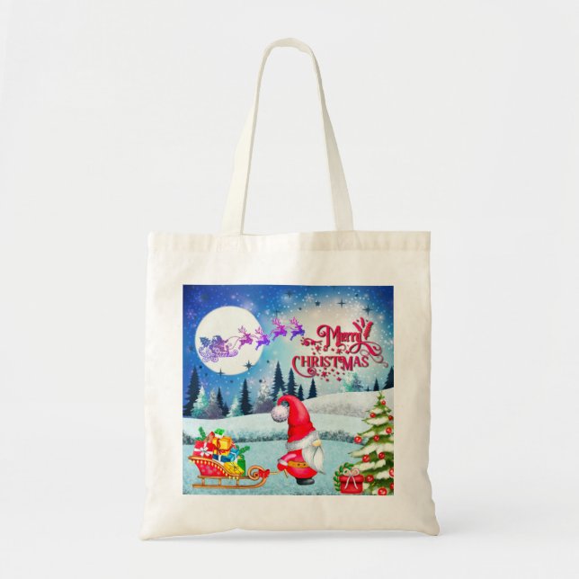 Tote Bag Gnome De Noël Neige Et Cadeaux De Sleigh Père Noël (Devant)