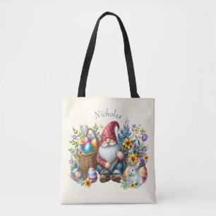 Tote Bag Gnome de Pâques personnalisé à l'aquarelle