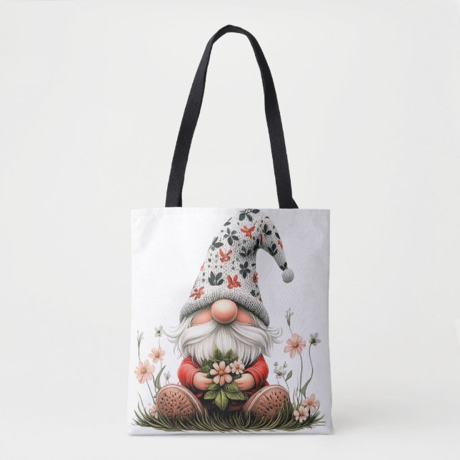 Tote Bag Gnome de printemps floral (Devant)