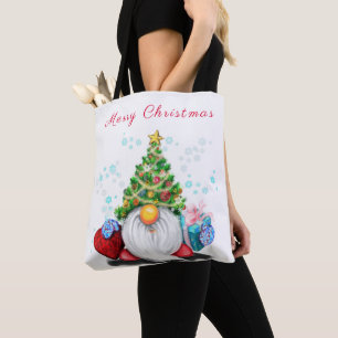 Tote Bag Gnome mignonne avec arbre de Noël Casquette et ca