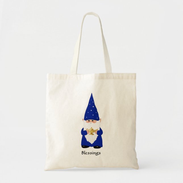 Tote Bag Gnome Sage habillé en bleu avec Lampe (Devant)