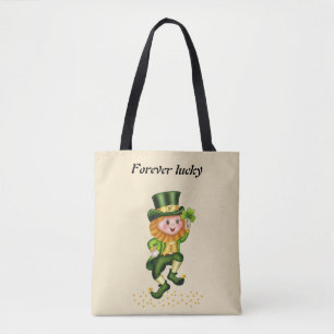 Tote Bag Gnome vert chanceux pour toujours et confettis dor