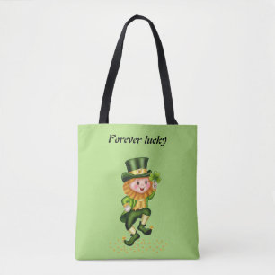 Tote Bag Gnome vert chanceux pour toujours et confettis dor