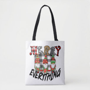 Tote Bag Gnomes Funny Joyeux Tout Blanc Noir Plaid