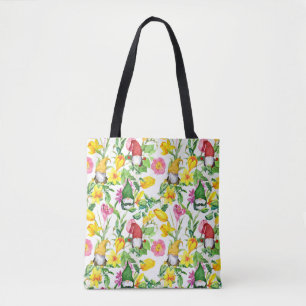 Tote Bag gnomes scandinaves : aquarelle fleurie printanière