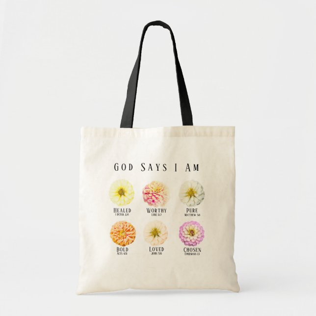 Tote Bag God Says I Am Affirmation Pastel Floral (Devant)