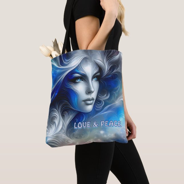 Tote Bag Goddess Celestial White Blue Head Février - (De près)