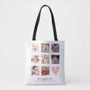 Tote Bag GODMOTHER PHOTO COLLAGE Cadeau avec verset peut mo