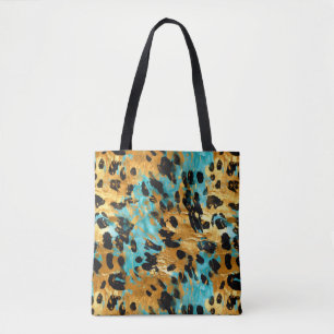 Tote Bag Gold Aqua Black Leopard Animal