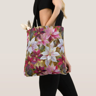 Tote Bag Gold Burgundy Bronze rose Rouge blanc Poinsettia