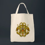 TOTE BAG GOLD CELTIC KNOTS WITH TWIN DRAGONS<br><div class="desc">Golden jewel with Celtic knots and gem stones;elegant and original design of Celtic dragons.Very accurated original 3D modeling and rendering by Bulgan Lumini (c) .Part from series Hyper Talismans.</div>