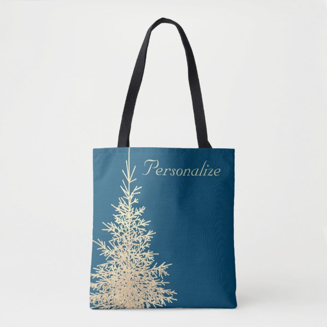 Tote Bag Gold et bleu à feuillage persistant arbre élégant  (Devant)