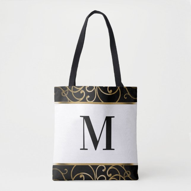 Tote Bag Gold Filigree Bordure Monogramme Fourre-tout (Devant)