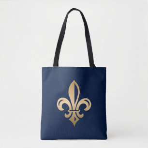 Tote Bag Gold Fleur de Lis sur Navy