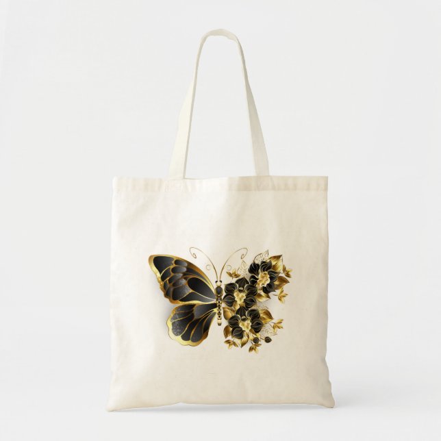 Tote Bag Gold flower Butterfly with Black Orchid (Devant)