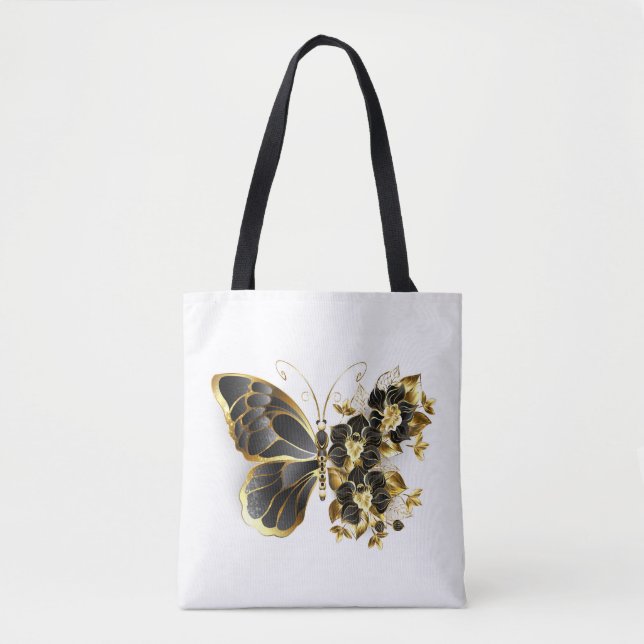 Tote Bag Gold flower Butterfly with Black Orchid (Devant)
