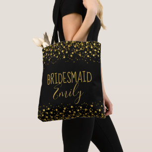 Tote Bag Gold Foil Confetti Bridesmaid Nom ID455