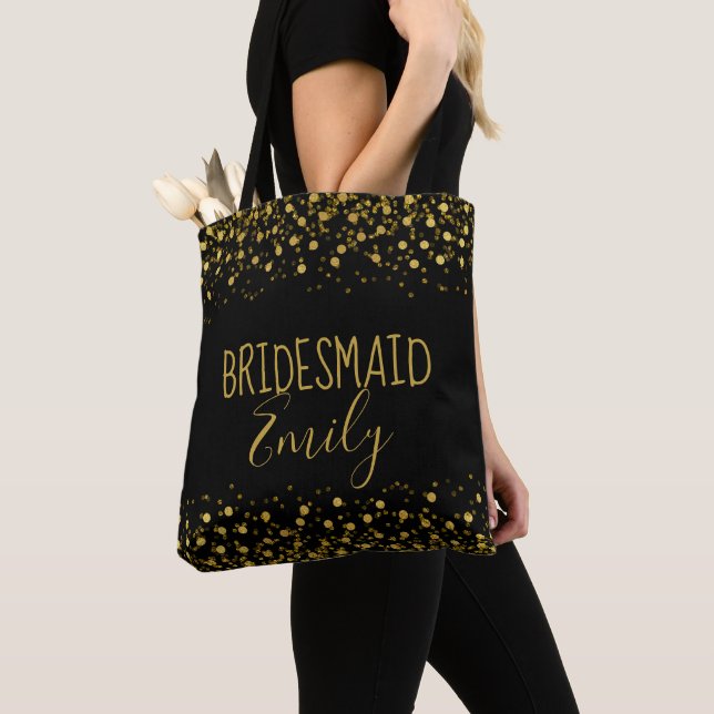 Tote Bag Gold Foil Confetti Bridesmaid Nom ID455 (De près)