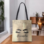Tote Bag Gold Glitter Sparkle Eyelashes Monogram<br><div class="desc">Gold Faux Foil Metallic Sparkle Parties scintillant brossé Monogramme en métal Nom et premiers cils (cils), Extensions Eyelash et Eyes Blush Pink Makeup Sac. La coussin fait le cadeau parfait pour 16 ans, mariage, douche nuptiale, anniversaire, baby shower ou bachelorette pour quelqu'un décorant sa chambre dans le style cool tendance....</div>