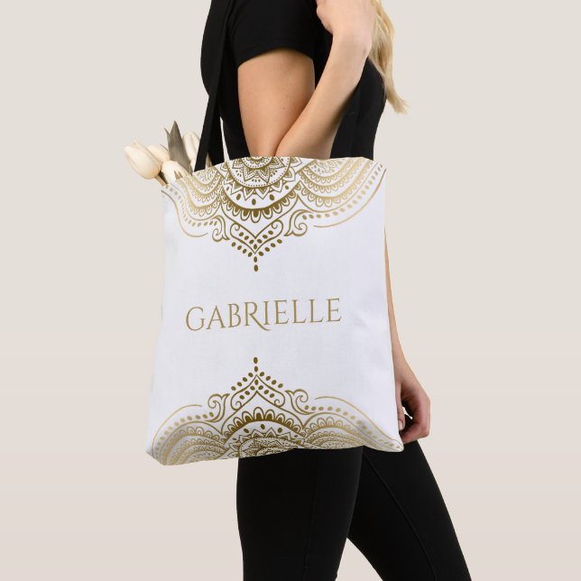 Tote Bag Gold Lace Paisley Mandala (De près)