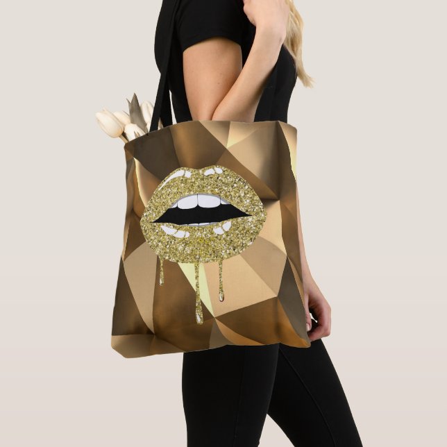 Tote Bag Gold Luxury Beauty Glam Parties scintillant Lèvres (De près)