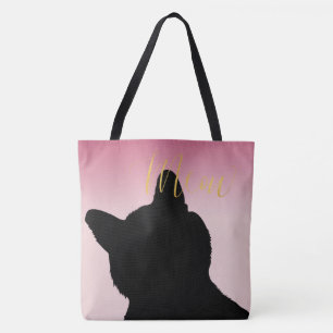 Tote Bag Gold Meow Kitty blush pink ombre