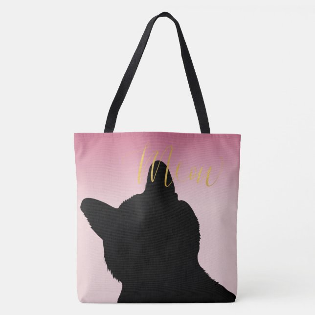 Tote Bag Gold Meow Kitty blush pink ombre (Devant)