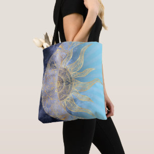 Tote Bag Gold Moon Sun Mandala Celestial Design