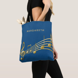 Tote Bag Gold notes musique classique nom de musicien bleu