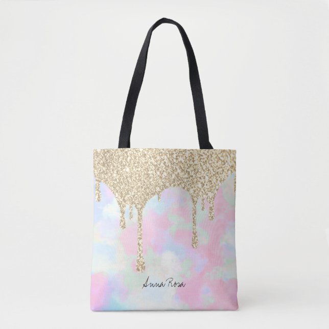Tote Bag *~* Gold Parties scintillant Pastel Unicorn Sirène (Devant)