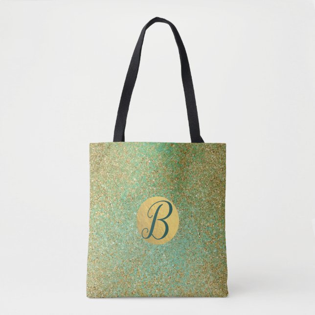 Tote Bag Gold Parties scintillant Turquoise Aqua Green Glam (Devant)