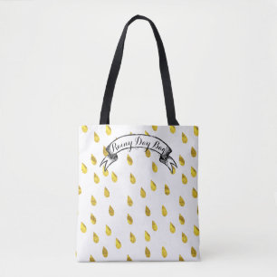 Tote Bag Gold Raindrop Rainy Day Motif
