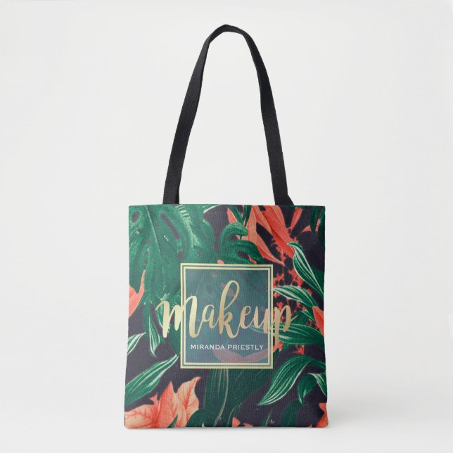 Tote Bag Gold Script & Tropical Floral Maquillage Salon de  (Devant)