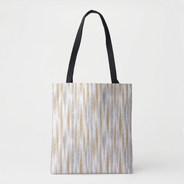Tote Bag Gold Silver Chic Glam Glitzy Stripes (Devant)