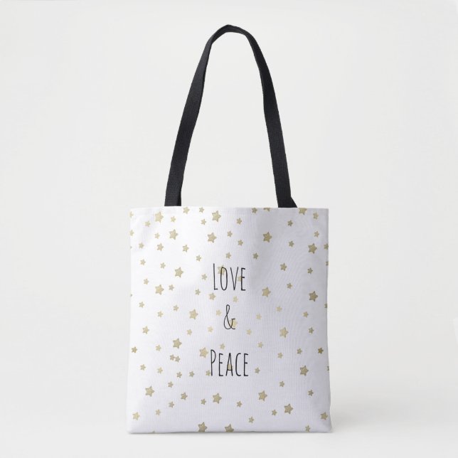 Tote Bag Gold Stars Amour et Paix (Devant)