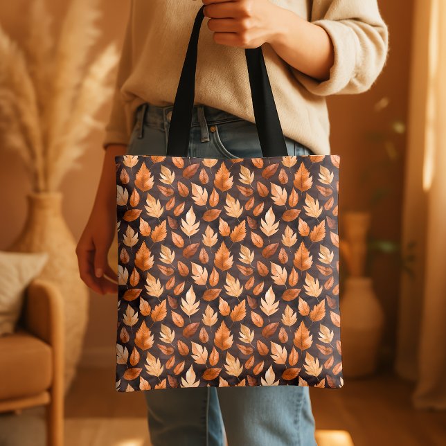 Tote Bag Golden Amber Brown Autumn Leaf Pattern (Créateur téléchargé)