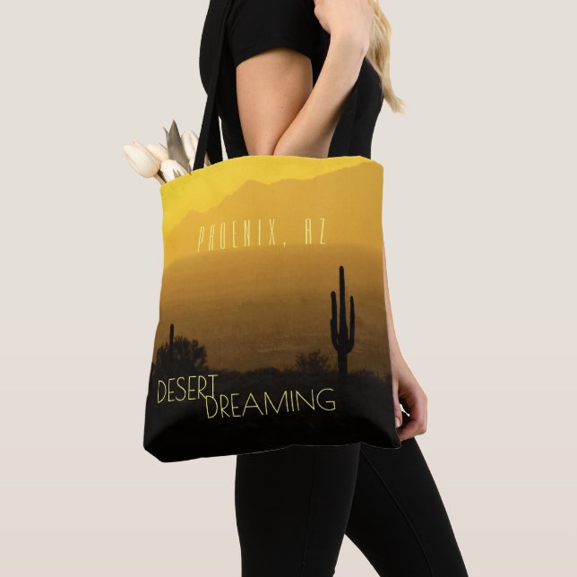 Tote Bag Golden Amber Sunset Cactus Arizona Desert Dreert (De près)