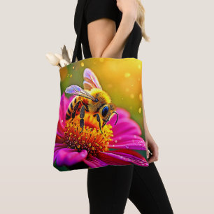 Tote Bag Golden Bee Flower Magic Design