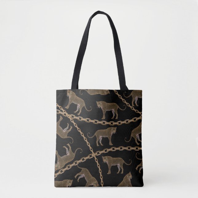 Tote Bag Golden chain glamour leopard cheetah (Devant)