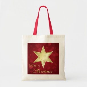 Tote Bag Golden Christmas Star Red Bokeh