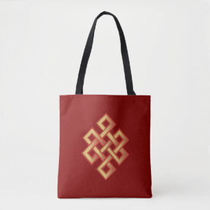 Tote Bag Golden Eternal Knot sur Maroon