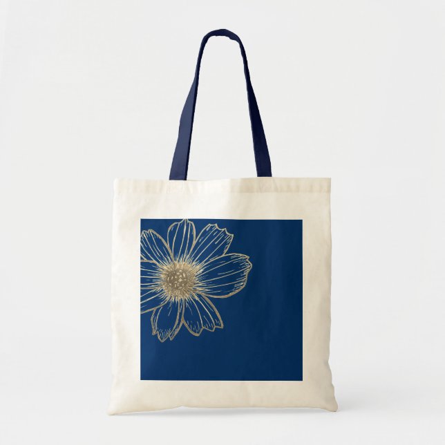 Tote Bag Golden Floral design Navy Blue (Devant)