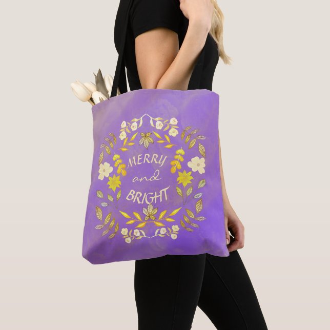 Tote Bag GOLDEN MERRY ET BRIGHT personnalisé (De près)