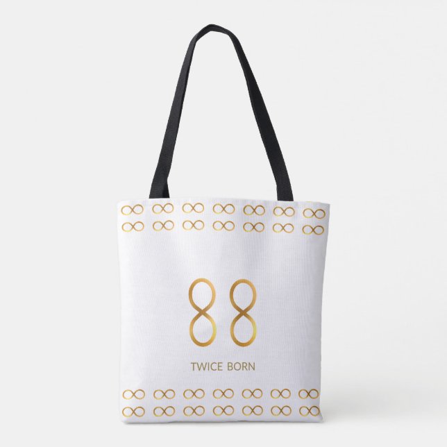Tote Bag Golden Number 88 & Infinity Motif on White (Dos)