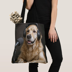 Tote Bag Golden Retriever animant un podcast
