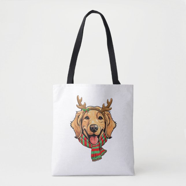Tote Bag Golden Retriever Chien Christmas Reindee Santa Hat (Devant)