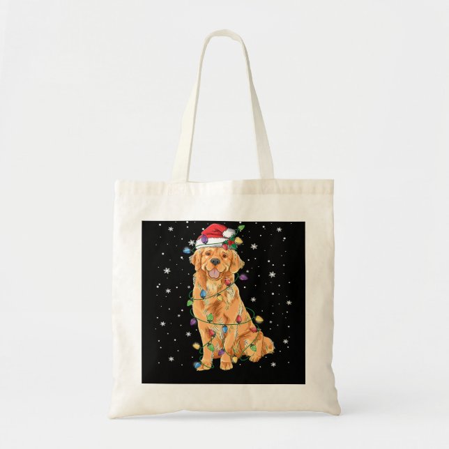 Tote Bag Golden Retriever Chien Feux de Noël Santa Hat Do (Devant)