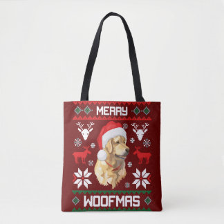 Tote Bag Golden Retriever Chien Merry Woofmas Sweat de Noël