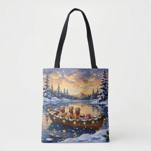 Tote Bag Golden Retriever Christmas Boat Holiday (Devant)